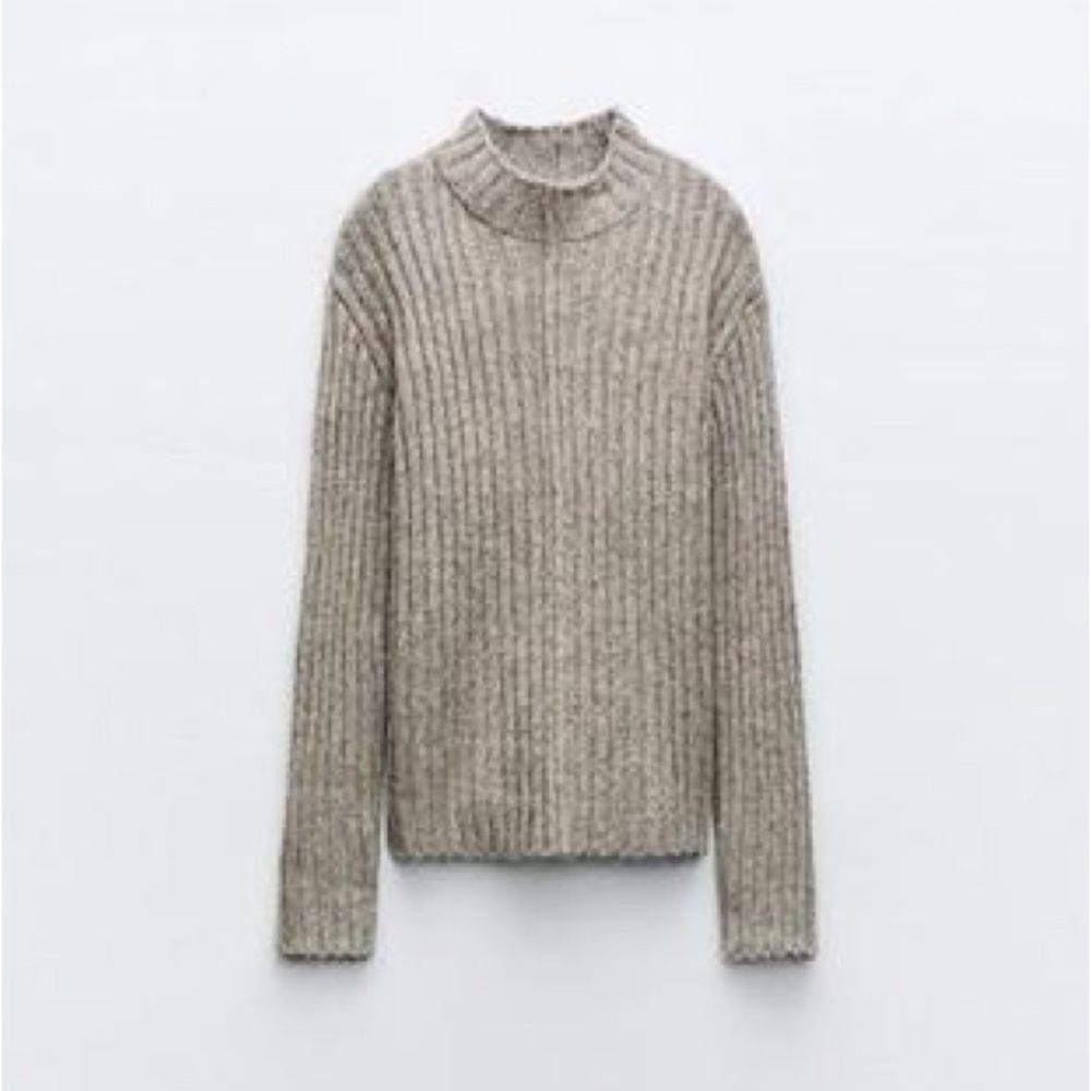 Zara Grey merle Ribbed Knit Sweater With Central Seam